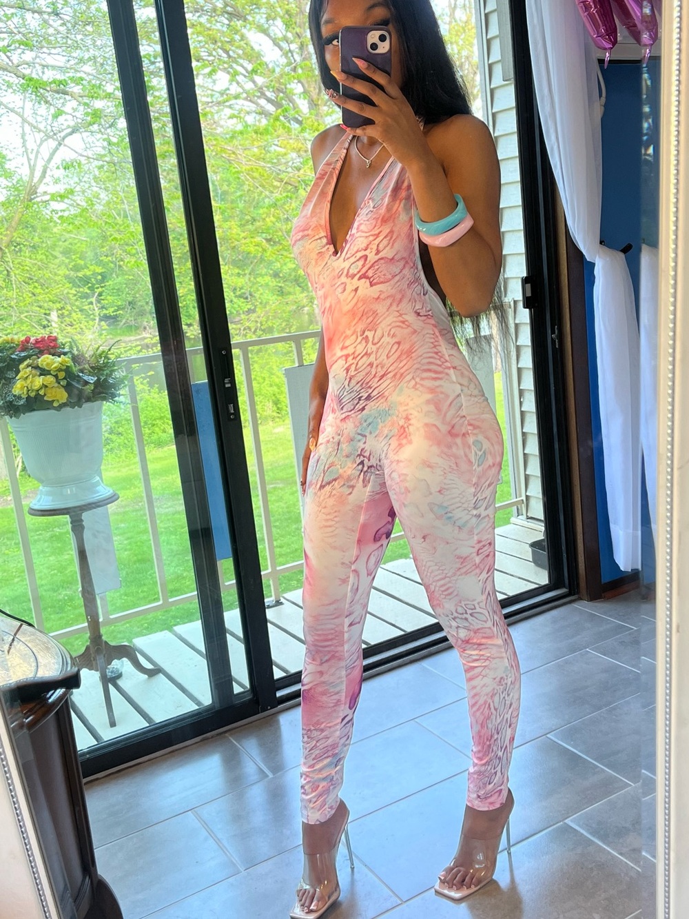 Brand New Sleeveless Pastel Pink & Blue Marble Halter Jumpsuit from my boutique!